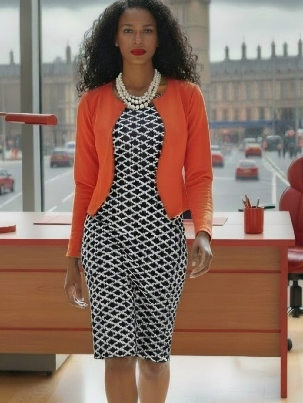 Oxiuly 1 Piece Dress Women's Size S? Measured Red Blk/Wht Versatile Office Party